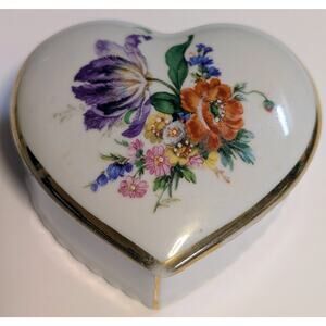Vtg PM Martinroda Floral Heart Trinket Box Gold Trim 1942 Germany + 3PC Mystery